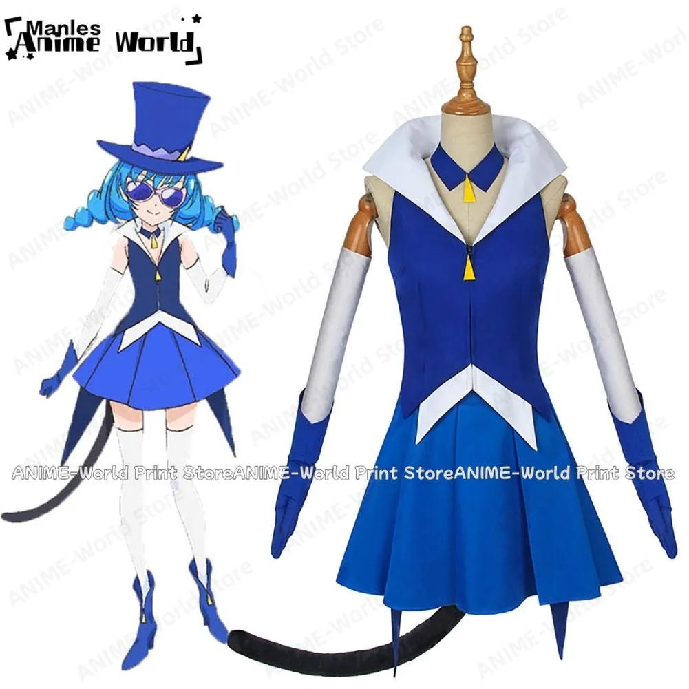 

《Custom Size》Star Twinkle Pretty Cure Blue Cat Yuni Demon Lord Mao Cosplay Costume Christmas Halloween Any Size Full Set