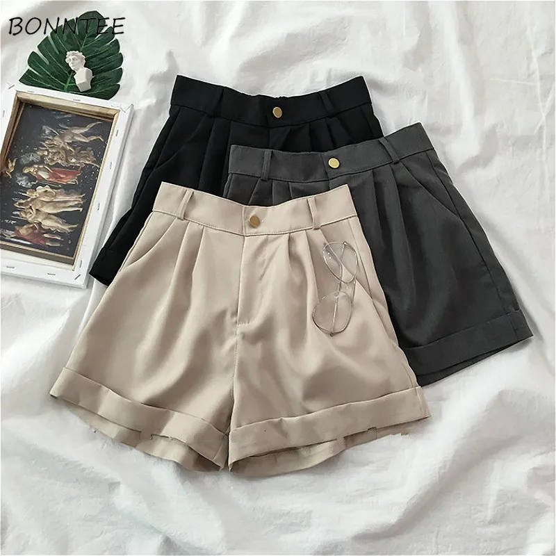 High Waisted Shorts Women Simple Japanese Style Chic Casual Soft Daily Ladies Trousers Basic Loose Ins Woman Bottom All-match