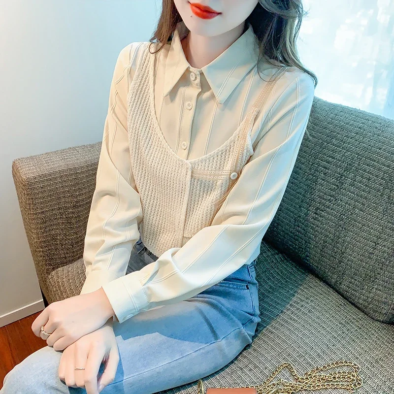 

Fake Two-piece Shirts for Autumn Women's New Chic Shirts Fashion Long-sleeved Early Autumn Tops