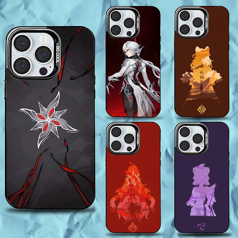 

G-Genshin Impact Arlecchino Phone Case For iPhone 16,15,14,13,12,11,Pro,Max,Plus,Mini,XS,SE Anti Fall Black Matte Hard Bumper