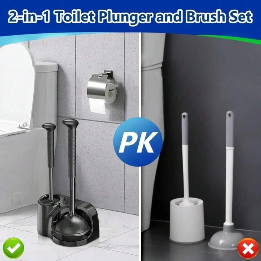 

EHADOO Toilet Brush And Plunger Set: 2-In-1 Heavy Duty Toilet Plunger And Bowl Brush Combo With Holder For Bathroom Cleaning -
