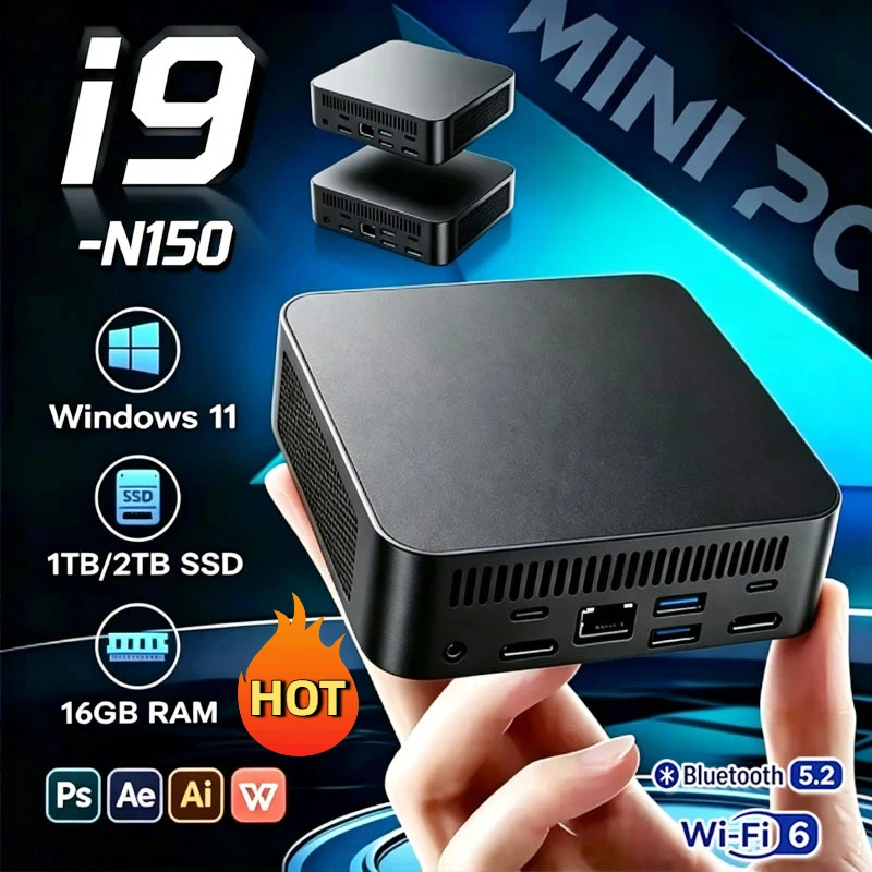 미니 PC 인텔 코어 N150 컴팩트 미니 노트북 윈도우 11 16GB RAM 1TB SSD HD WiFi6 BT5.2 다기능 데일리 노트북 게이밍 PC
