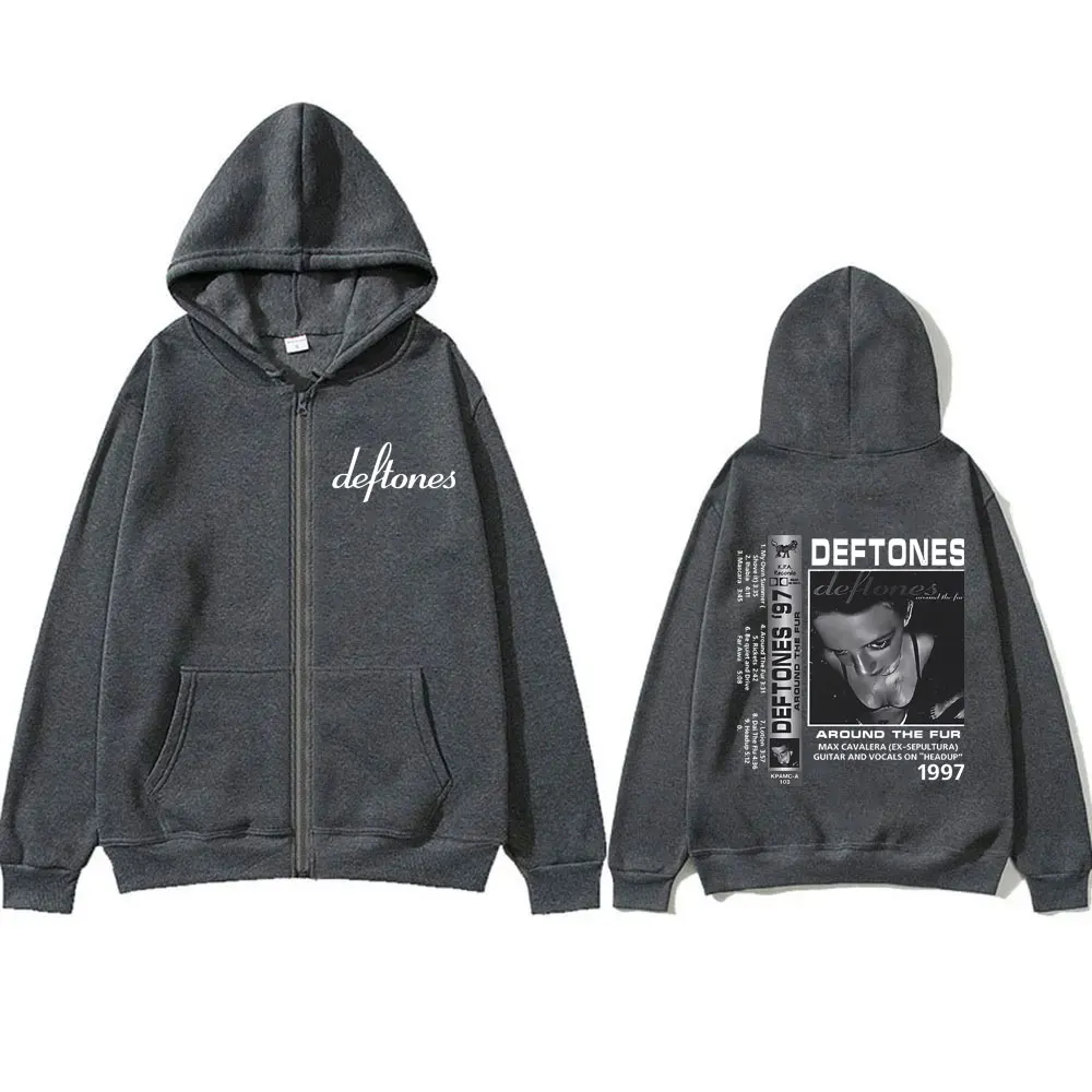 Rock Band Deftones Around The Fur Graphic Print Zipper Hoodie Men's Fashion Vintage Alternative Metal Oversized Zip Up Hoodies