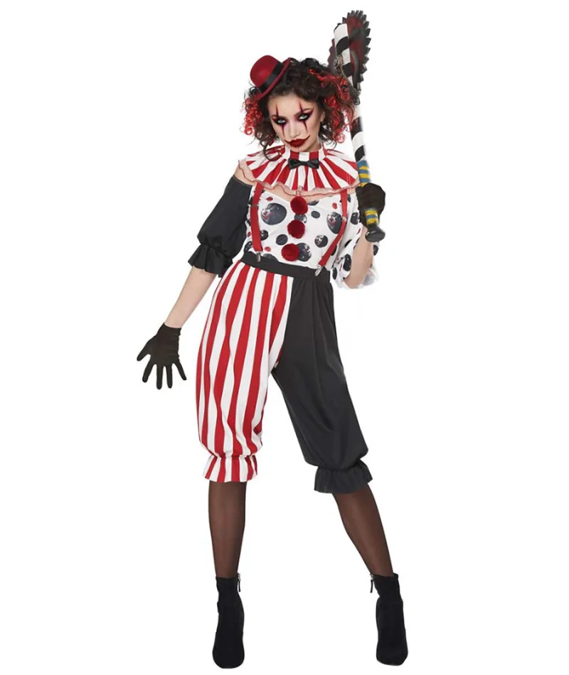 

Adult Women Jester Joker Murderer Costume Halloween The Clown Killer Cosplay Bloody Monster Outfit Evil Ugly Circus Fancy Dress