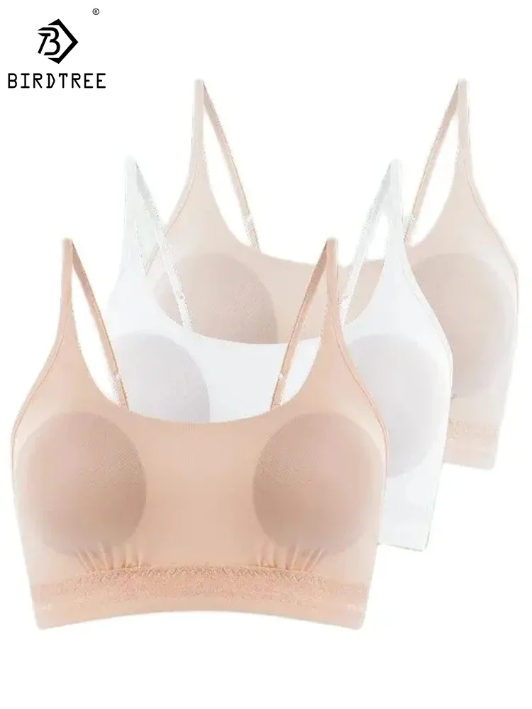 

Birdtree 100%Real Silk Women Casual Comfortable Bra For Mom Soft Thin Camisole Nude Feel Skin-Friendly Underwear P3D329QM