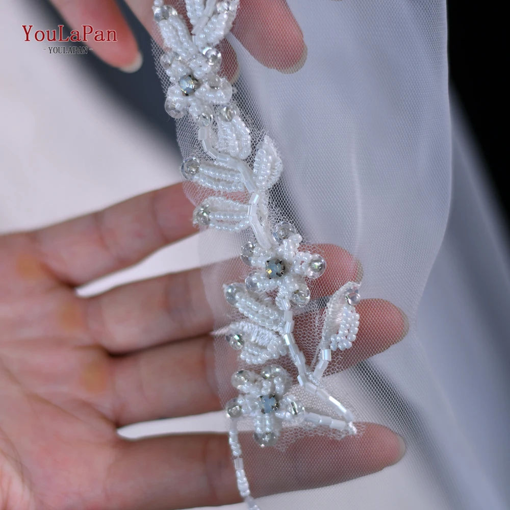 YoulaPan-Flor Noiva Véu Com Borda De Cristal, Pérola Véu, Pente De Cabelo Do Casamento, Decoração Do Casamento Das Meninas, V242