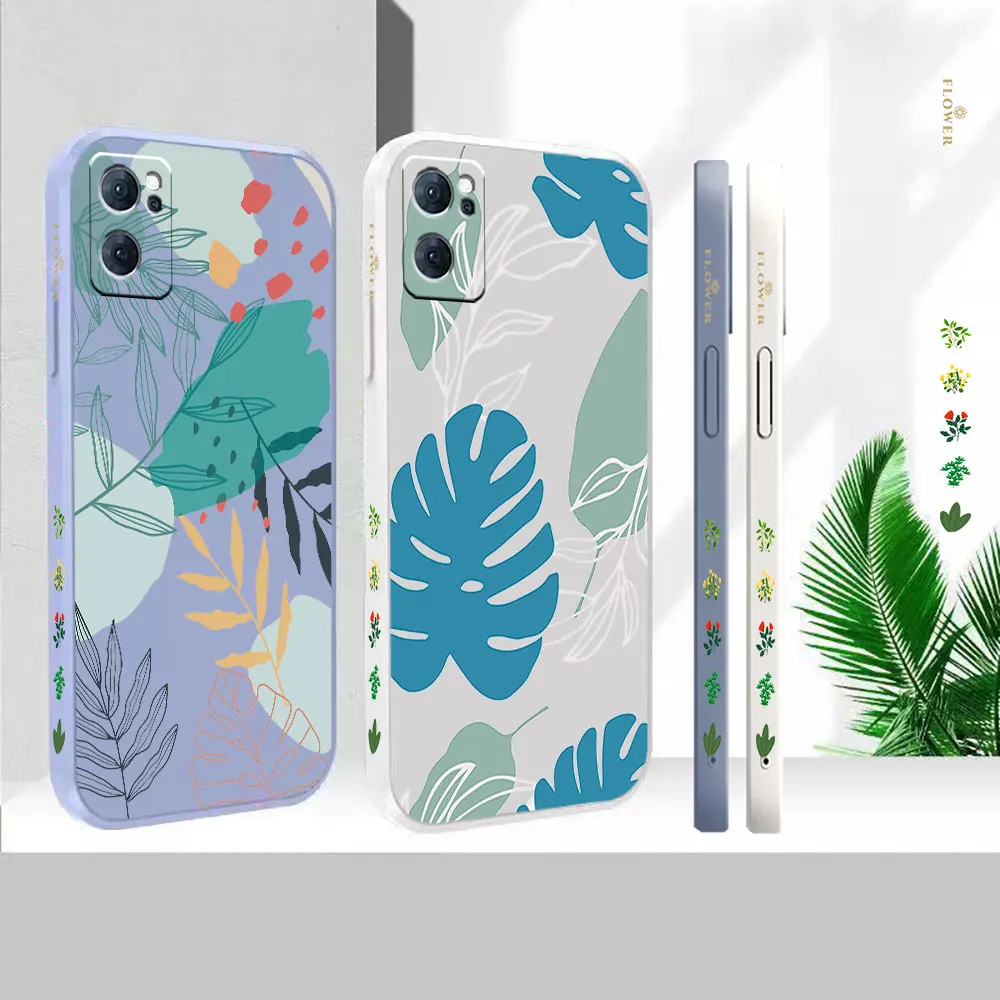 

Liquid Silicone Case For Oppo Reno 9 8 7 7SE 6 5 4 4SE 3 Pro Plus 4G 5G Cover Abstract Plants Leaf Colour Fundas Cqoues Shell