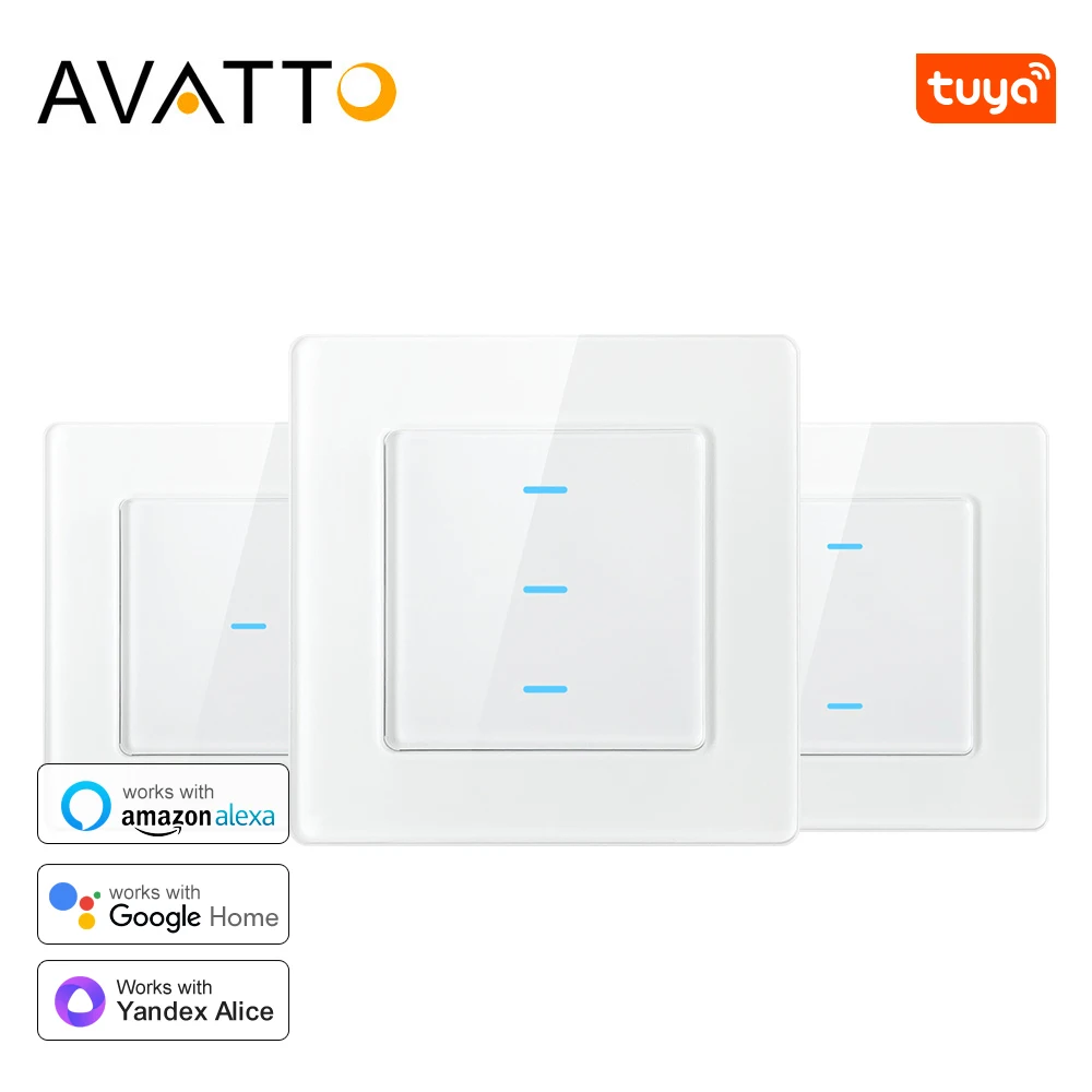 AVATTO-Tuya WiFi Smart Touch Switch, 1, 2, 3 Gang, Painel Destacável, Lâmpada de Parede, Interruptor de Luz, Funciona com Alexa,Google Home,Alice