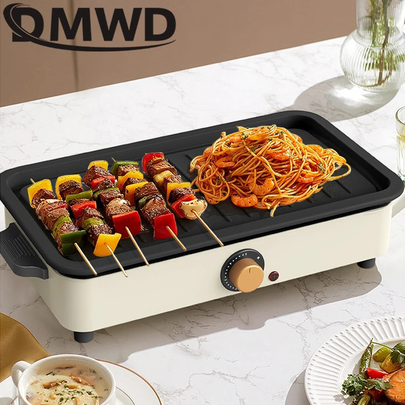 Split Electric Multifunction Hot Pot Cooker BBQ Barbecue Oven Grill Plate Non-stick Steak Frying Pan Food Noodle Cooking Skillet