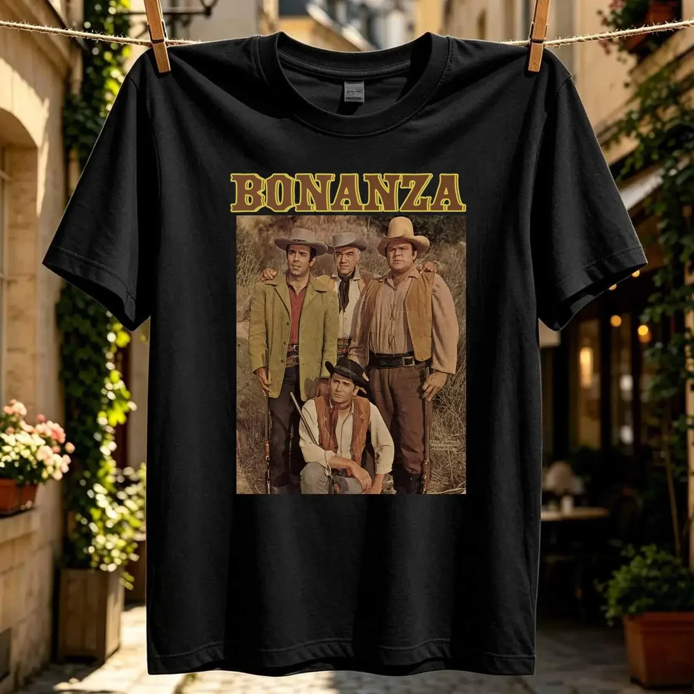 washed T Shirt TV Series Bonanza David Dortort Cartwright Family Ben Adam Eric Hoss Joseph long or short sleeves vintage Soft
