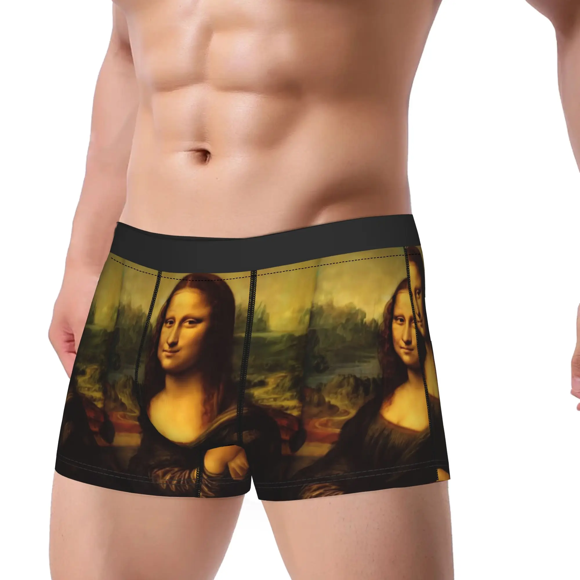 Iconic Mona Lisa Portrait Boxer Brief  Underwear High Quality Men Comfortable Boxer Shorts Printing Plus Size Underpants