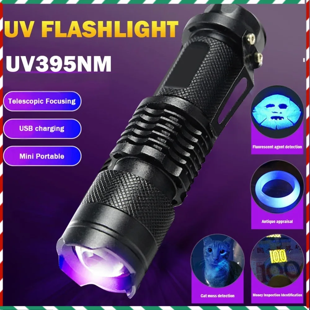 

395nm Mini LED Flashlight Ultraviolet UV Portability Lamp Urine Stains Detector Light Torch Dryer Machine Nail Art Tools