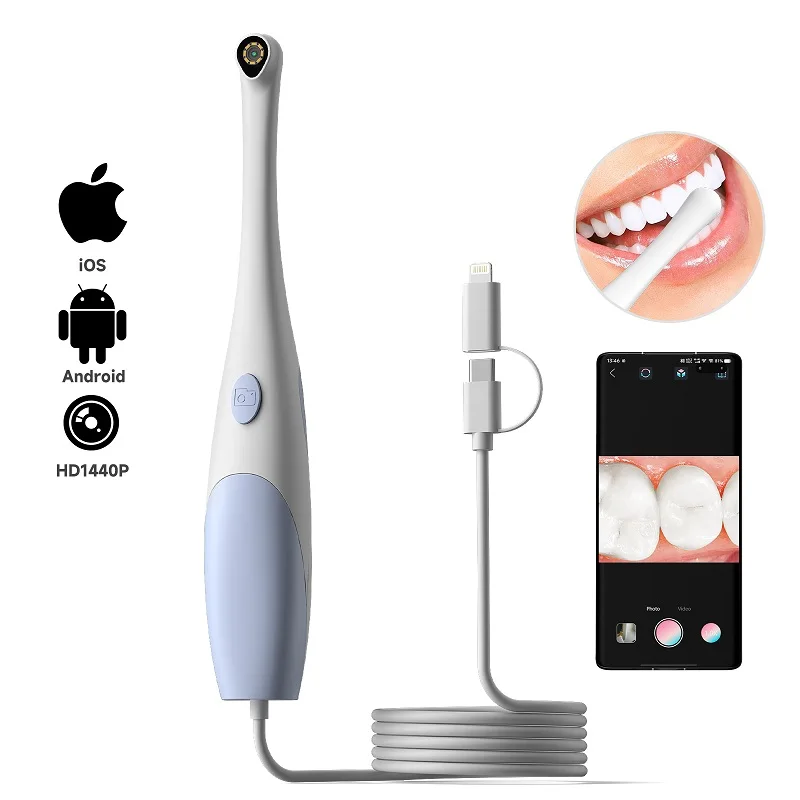 Oral Endoscope Camera 1440P Photo&Video Handheld Visual Borescope with 8 LED Lights Home Care System For Dental/Tooth Inspec