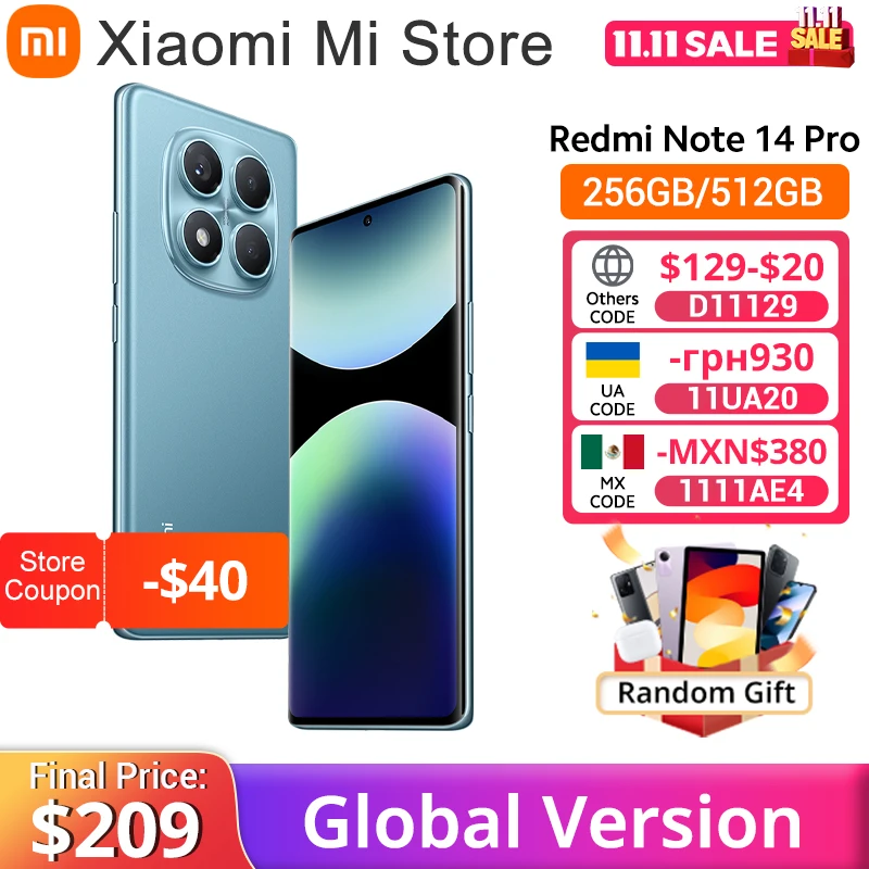 Xiaomi Redmi Note 14 Pro グローバルバージョンスマートフォン 200MP AI カメラ 5500mAh NFC Helio G100-Ultra 6.67 インチ AMOLED ディスプレイ