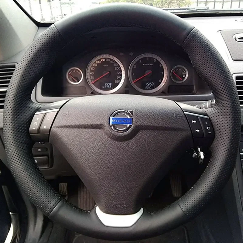 

DIY Hand-Sewn Leather Suede Carbon fiber Car Steering Wheel Cover for Volvo XC90 XC60 S40 Interior Auto Accessories