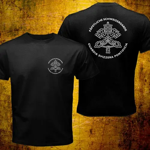Fashion summer  Rare Vatican Guardia Svizzera Swiss Guard Roman Catholic Pope Security T-Shirt Double Side Tees