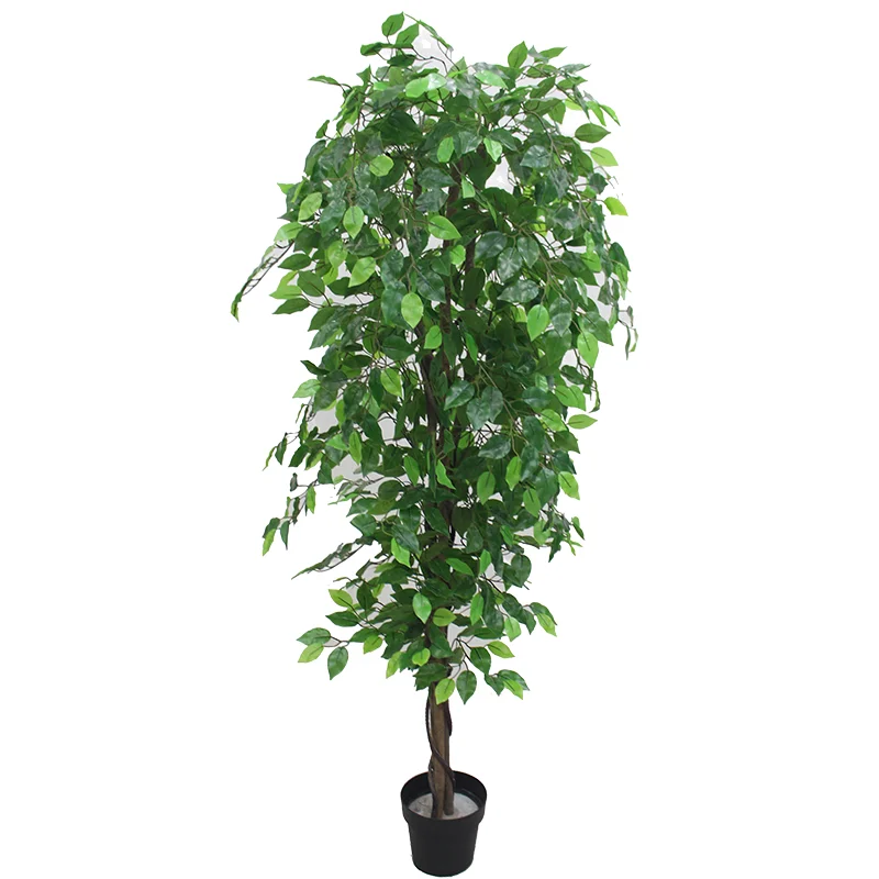 #￥Factory Wholesale Eco-Friendly High Quality Green Plastic Banyan Tree Artificial Plant 60-210cm Fire Retardant Natural Look