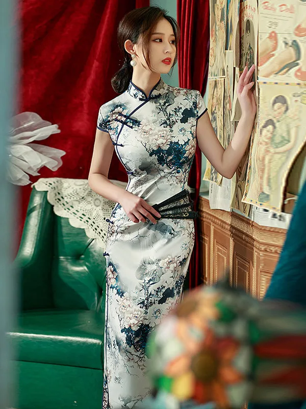 

Двухслойное длинное платье-ципао в традиционном китайском стиле, улучшенная версия, для женщин, в стиле ретро