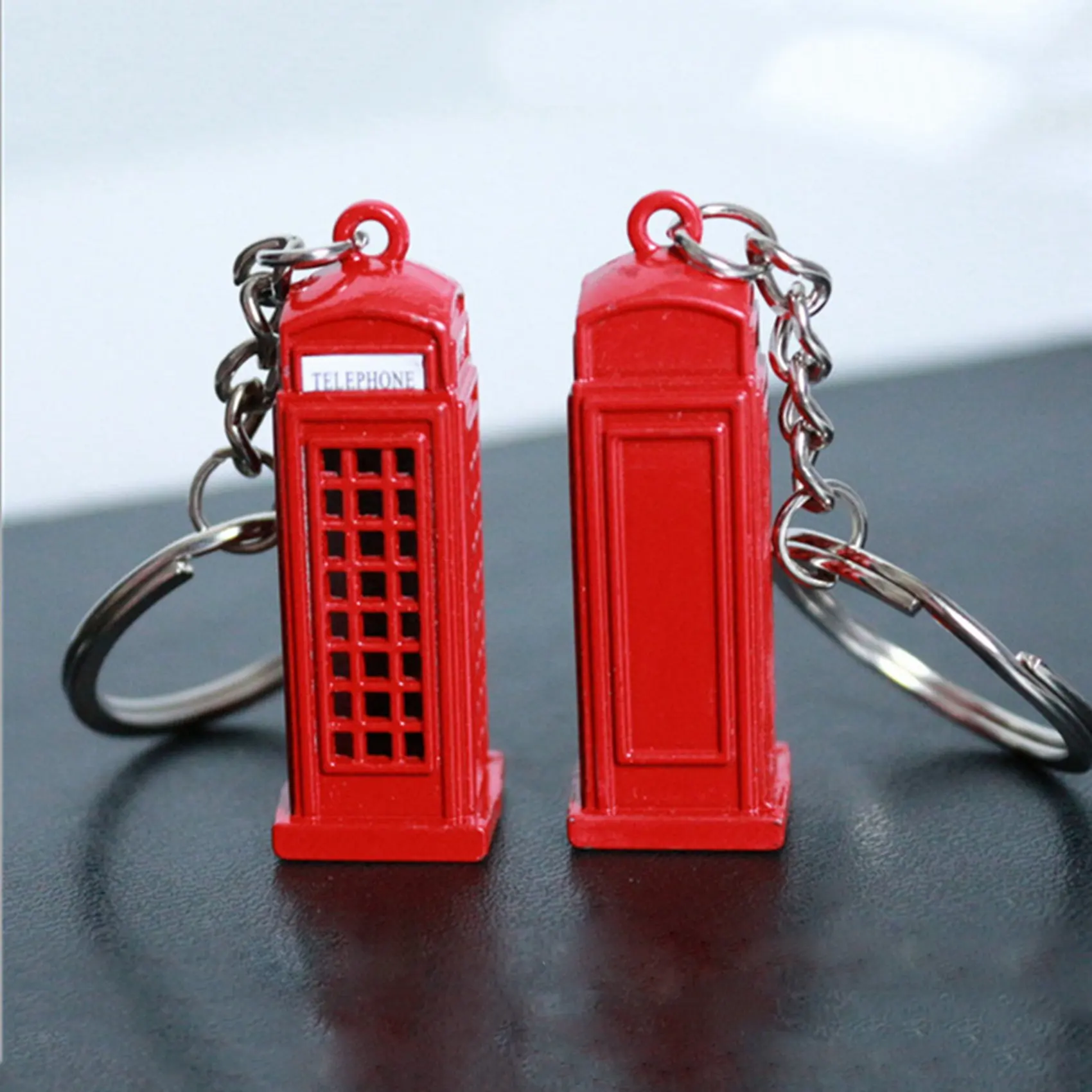 2X Vintage Telephone Booth British Miniature London Car Key Ring Keychains Diecast Keychain Gift for Women Girls