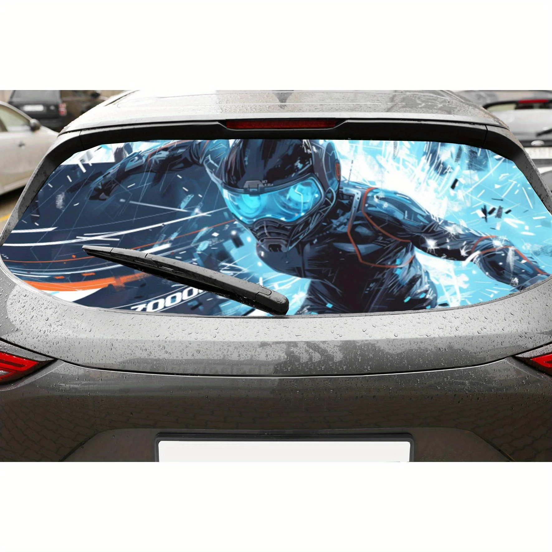 

Glowing Skull in Blue Explosion Car Rear Window Vinyl Wraps, Waterproof Self-adhesive Car Vinyl Wraps, Surface Protection, Perso
