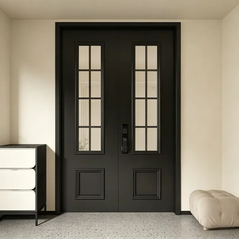 High End Thermal Insulated Tempered Glass Security French Double Front Entrance Exterior Door for Villa Projects