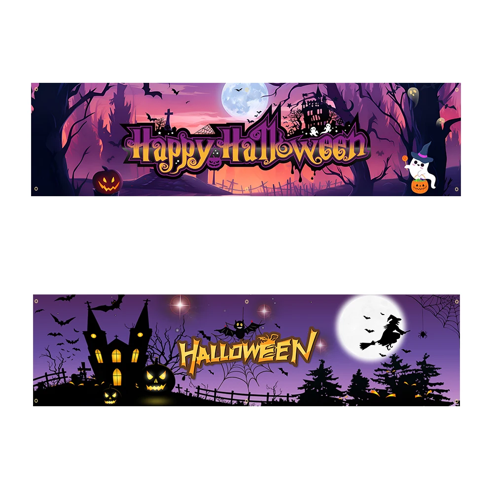 60x240cm Happy Halloween Banner Halloween Party Signs Banner Decorations Giant Hallowmas Day Celebrate Supplies Fence Yard Porch