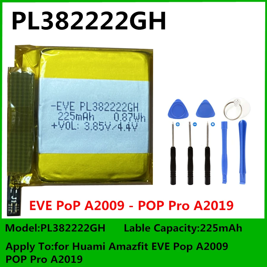 Original PL382222GH 225mAh for Huami Amazfit EVE Pop A2009 / Pop Pro A2019 / Amazfit Bip U A2017 Smart Watch Battery