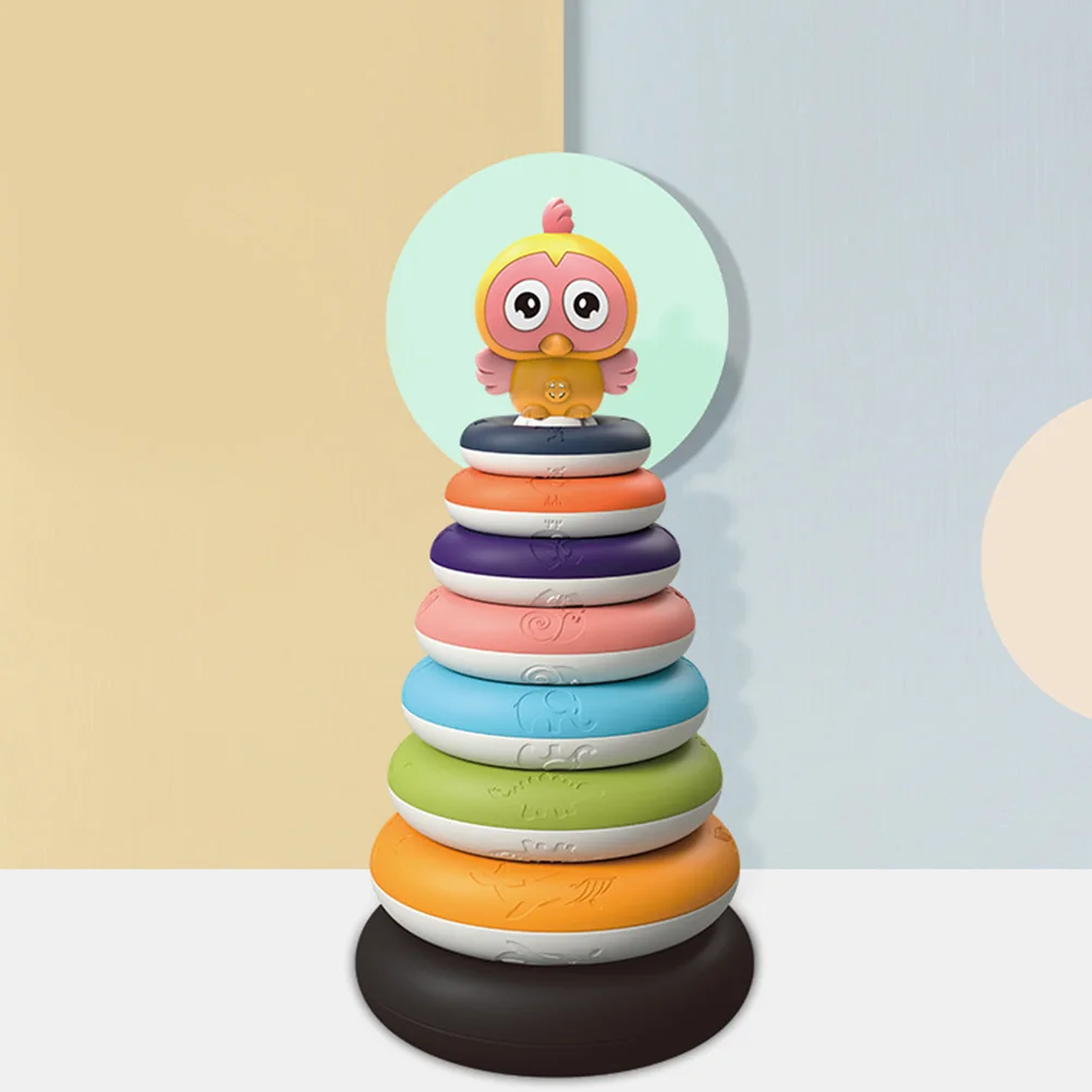 1Set Rainbow Ring Stacking Educational Plaything Creative Color Design Hand-Eye Coordination Development Kids Balance Fun