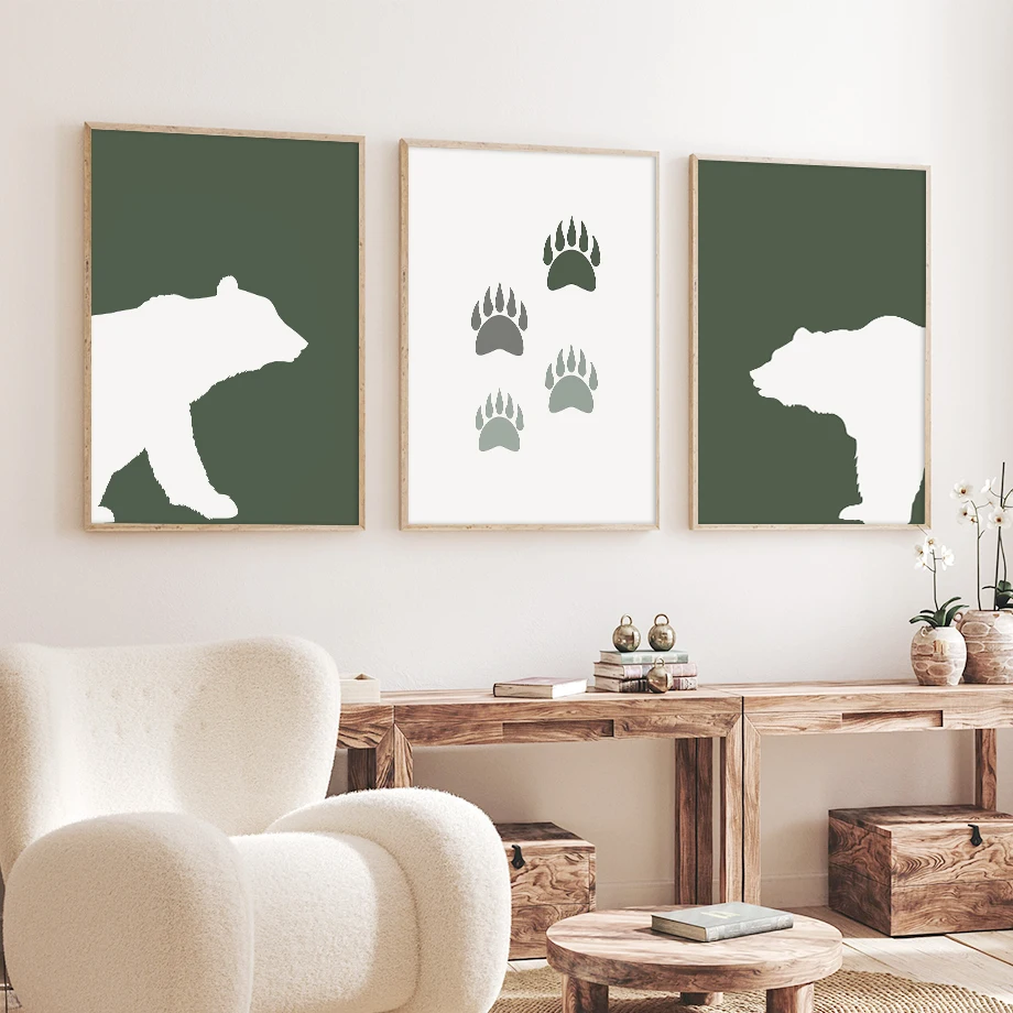 Woodland Nursery Wall Art Rustic Mountain Prints Wild Little Cave Bear Paws Forest Nordic Canvas Posters Pictures Room Decor