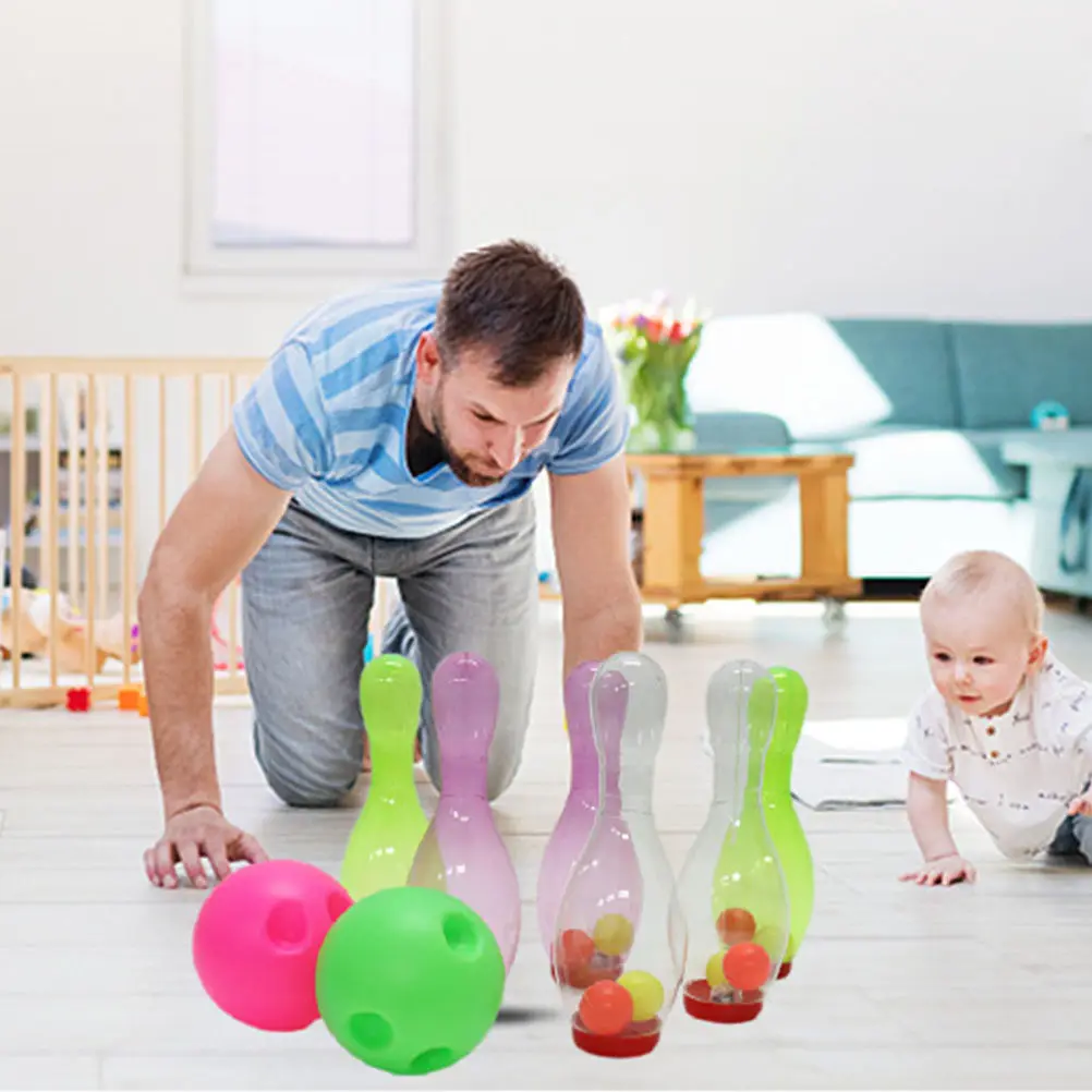 

1Set Glow in The Dark Kids Bowling Set for Toddlers 2-5 Years Light Up Bowling Pins and Ball Indoor Family Game Interactive