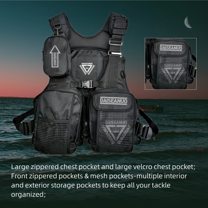 Daiseanuo Men Professional Multi-functional Life Fishing Vest Outdoor Sports Fishing Tackle Fly Swimming Adjustable Buoyant Vest
