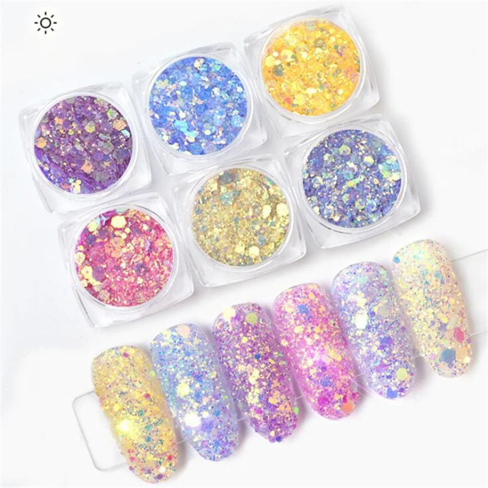 

6 Pcs Glitter Powder Nail Art Accessory Fantasy Decoration Flakes Sequins DIY Tools for Manicure Create Charm with Gel