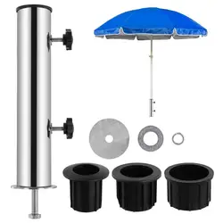 Umbrella Stand Tube Set Stainless Steel Parasol Base Holder Universal Umbrella Tube Bracket Umbrella Mount Kit For Backyard