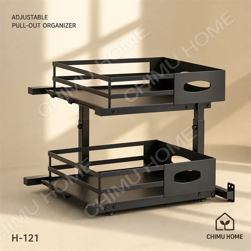 🌱【CHIMU HOME】Adjustable 2-Tier Pull-Out Under Sink Organizer Sliding Kitchen Storage Rack