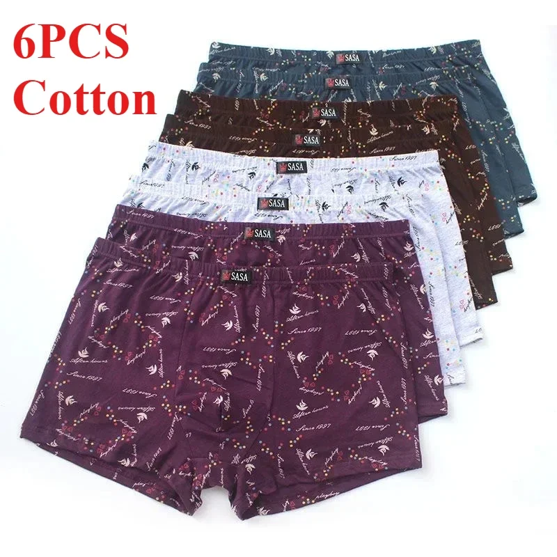

6 Pack Men's Printed Cotton Boxer Shorts Plus Size Loose Fit Mid Waist Underwear Breathable Comfortable for Big Tall Men