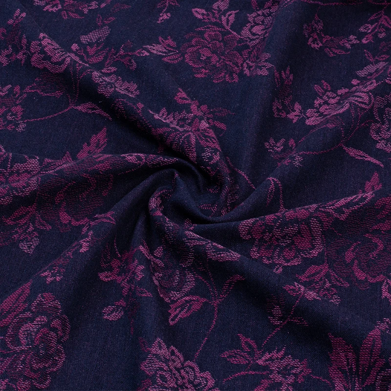 Buon fiore viola Vintage personalizzato ad alta densità ricamato Jacquard Denim tessuto metro materiale da cucire vestito/abbigliamento fai da te/