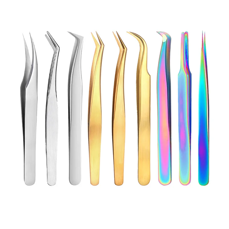 

Shiny Eyelash Extension Tweezers Rainbow Volume Lashes Tweezers for Makeup for different shaped