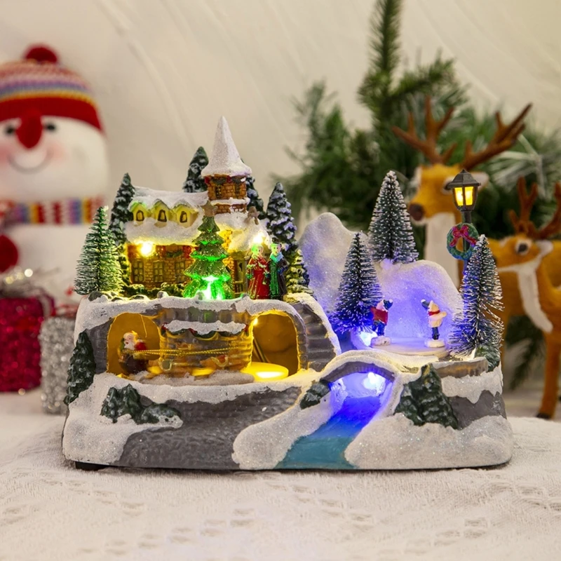 Christmas Snow House Figurine with Led Light Glowing Music Rotation for Home Bedroom Children Room Decoration