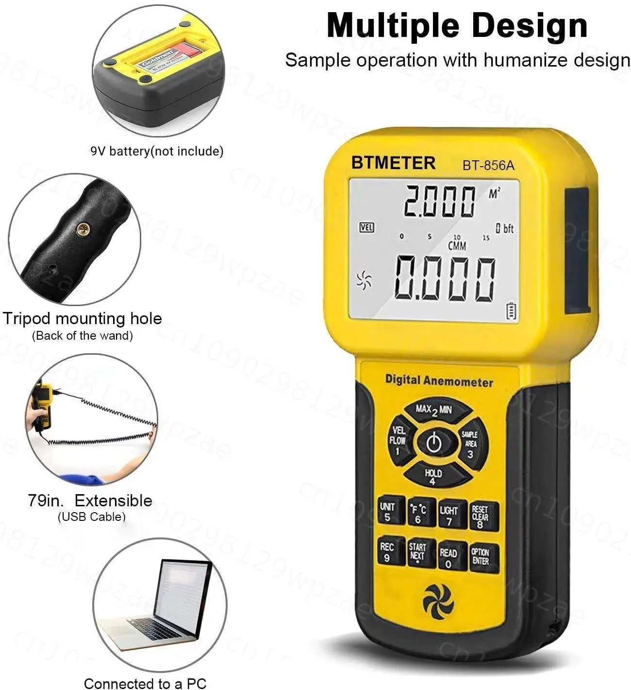 HP-856A Digital Pro HVAC Anemometer Accurate USB Wind Speed Meter Instrument Durable Plastic LCD Display Electrical Equipment
