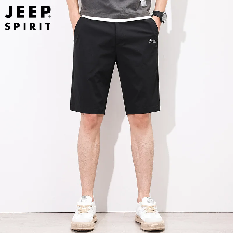 Jeep spirit moda versátil shorts homens verão nova cintura elástica workwear 5 pontos shorts juventude confortável calças casuais dos homens