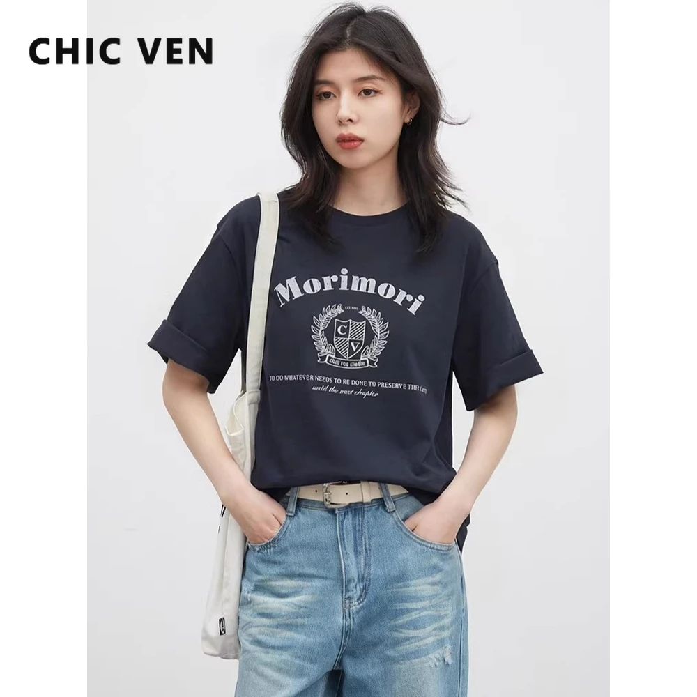 CHIC VEN Women T-shirt Loose Casual New Letter Printed Cool Short Sleeved Sunscreen Female Tees Pullover Spring Summer 2026
