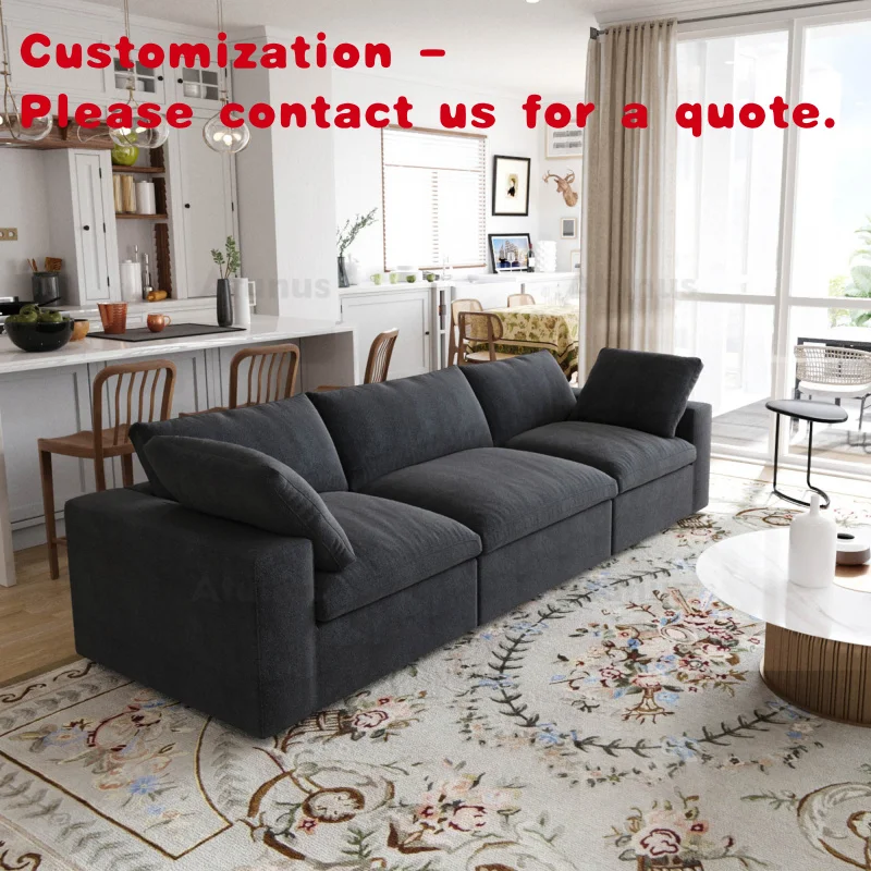 custom.ATUNUS Nordic Minimalist Black Sectional Sofa Set 3 Seater Living Rooms Comfortable White Couch With Chaise