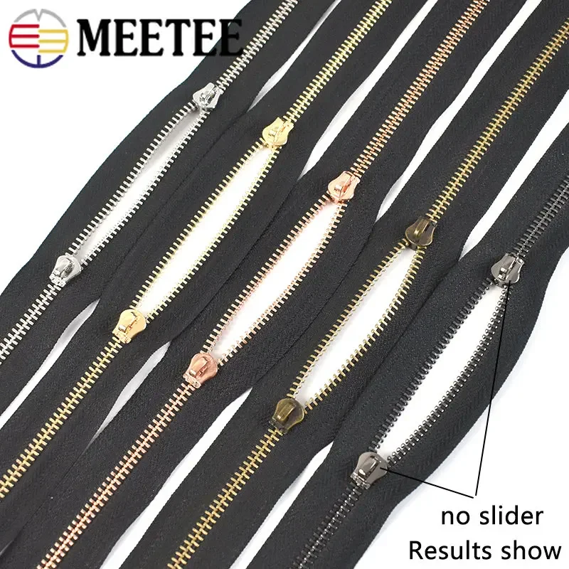 Meetee 2/5Meters 5# Metal Zippers Double Pull Zips Garment Luggage Zipper Repair Kit Clothing Sewing Accessories No Slider