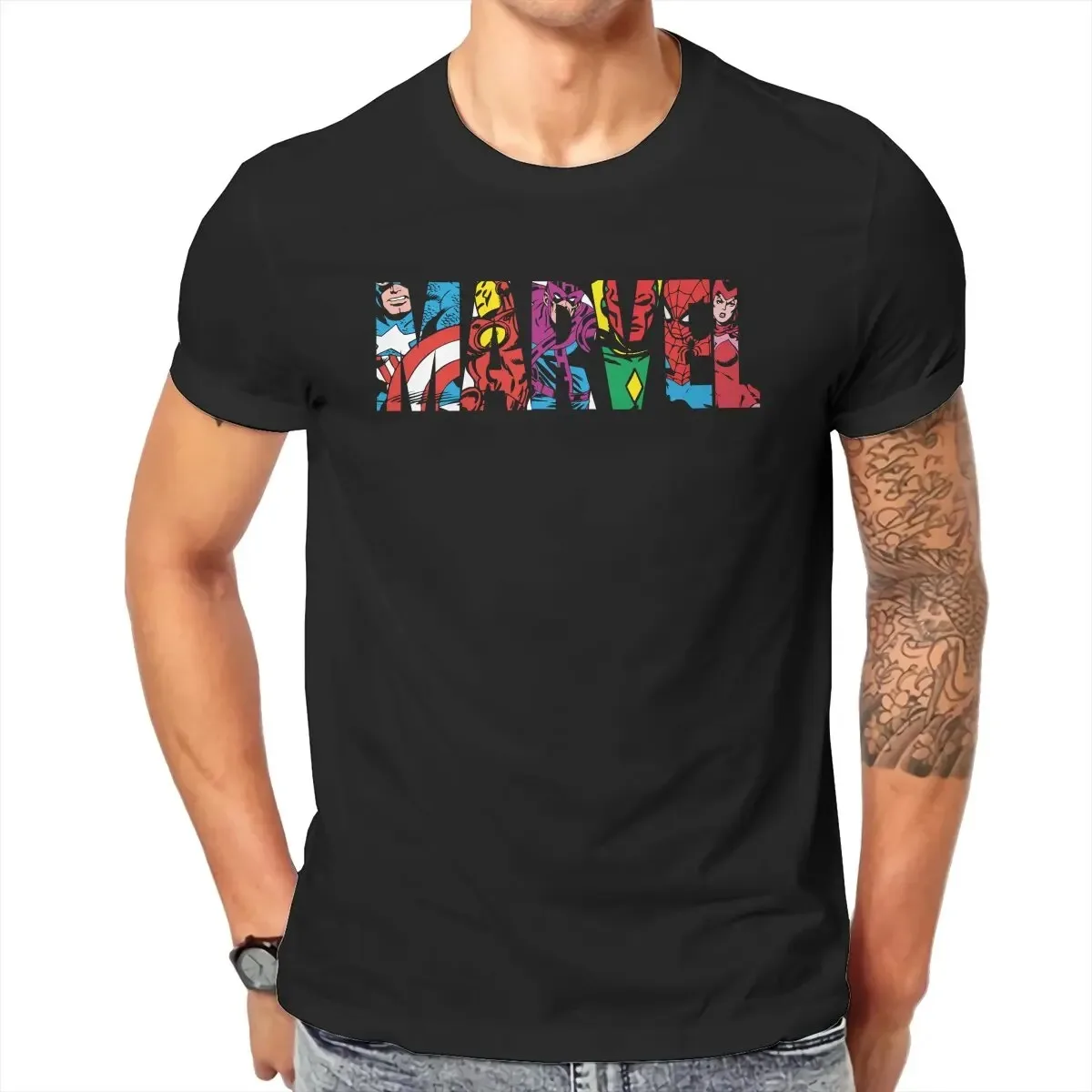 2024 Classic Marvel Character Letter Logo T Shirt Men\'s Pure Cotton Casual T-Shirts Crewneck Tees Short Sleeve Clothing Printed