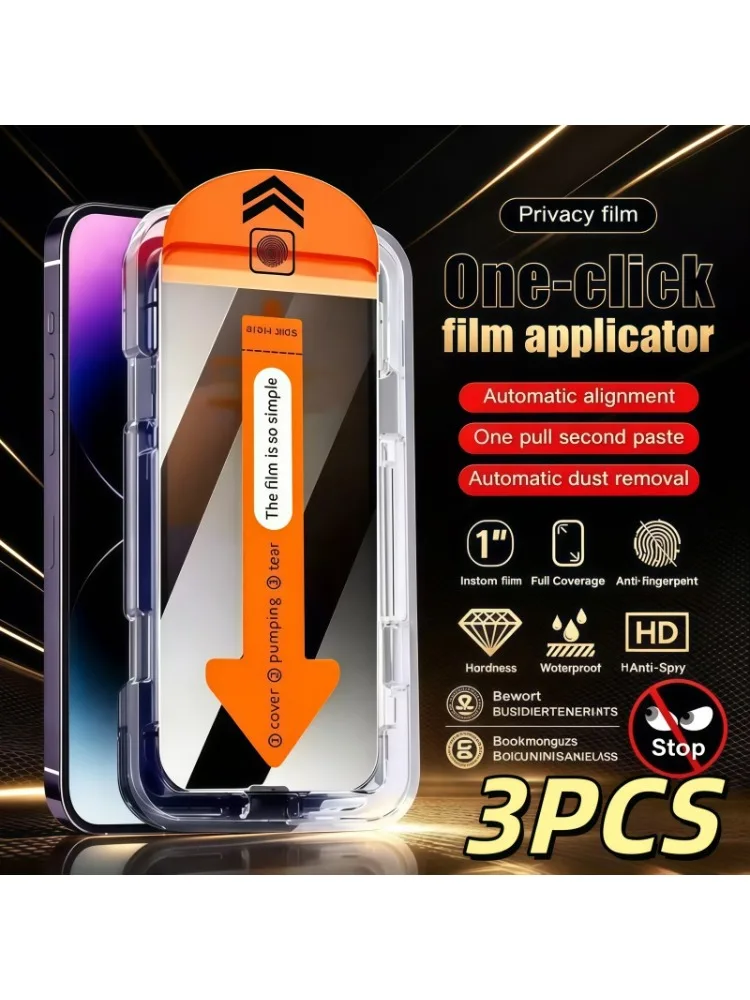 3er-Set staubfreie, einfach zu installierende Sichtschutzfolie für iPhone 17 16 15 14 13 12 11 Pro Max 14 15 16 Plus XR XS