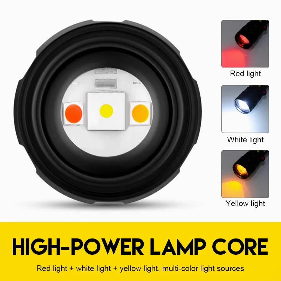 C5 Senter Zoom Multifungsi Dapat Diisi Ulang Senter Berkemah Berburu Senter Daya Tinggi Lampu Putih/Merah Oranye 3 Warna