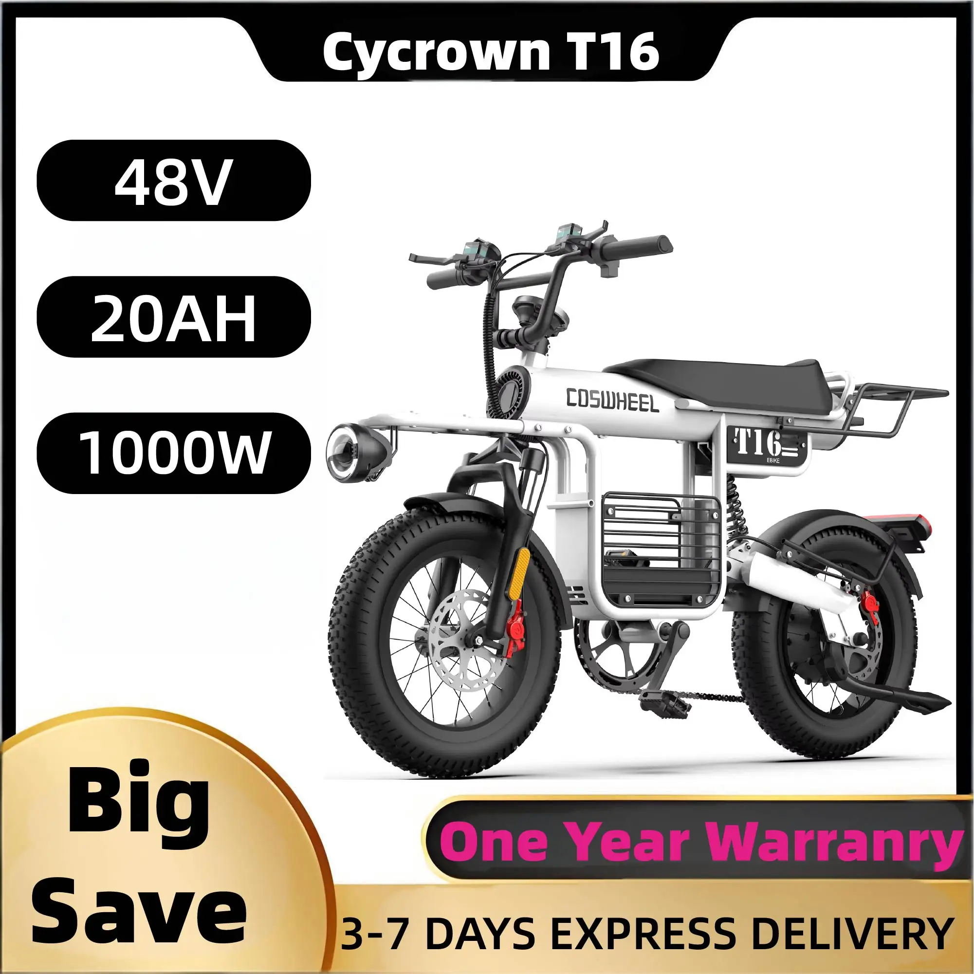 

Coswheel T16 adult E-bike 1000W 48V20Ah battery commute Electric Bike,16-inch Fat Tire E-Mountain bike