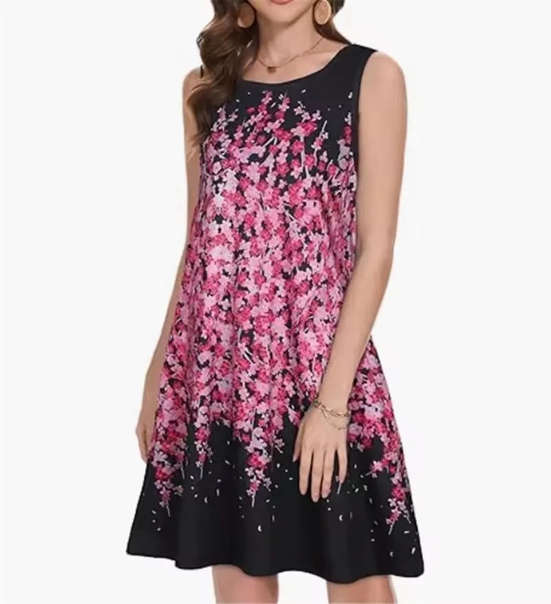 

Платье с 3D принтом растений и цветами на лето 2025, новое женское винтажное свободное короткое платье, повседневный сарафан без рукавов с круглым вырезом, платья-майки