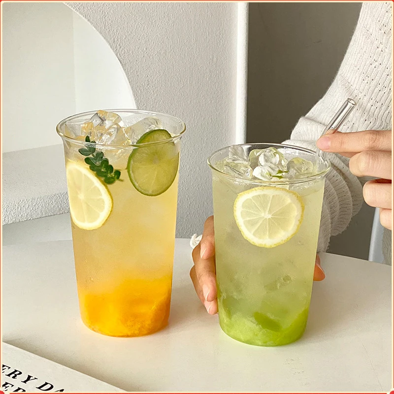 

Single Layer High Borosilicate Glass Coffee Cup Heat Resistant Simple Fruit Tea Cold Drink Mug Same Style For Coffee Shop Househ
