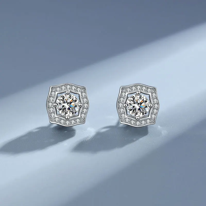 

Platinum Bestseller Minimalist Harry Winston-Style Earrings Full-Diamond Princess-Cut Square-Cut Moissanite Stud Earrings
